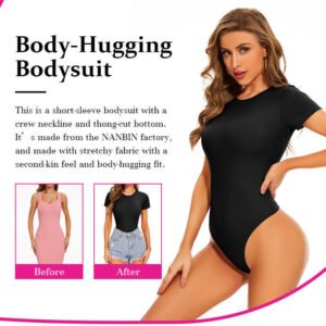 Women's Second-Skin Feel Crew Neck Bodysuit - Recycled Shapewear T-Shirt Tops with USA Warehouse Shipping