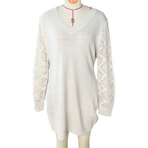 Elegant Women's V-Neck Knit Dress with Lace Cut-Outs - Perfect for Spring & Fall