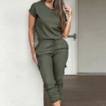 Stylish Women's Two-Piece Round Neck Sports Suit with Tie-Up Top - Perfect for Activewear