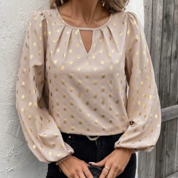Women's Notch V-neck Long Sleeved Shirt Top