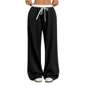 Straight Casual Pants Loose Elastic Waist Mop Trousers