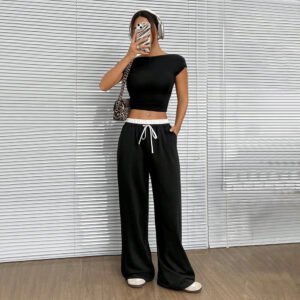 Straight Casual Pants Loose Elastic Waist Mop Trousers