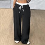 Straight Casual Pants Loose Elastic Waist Mop Trousers