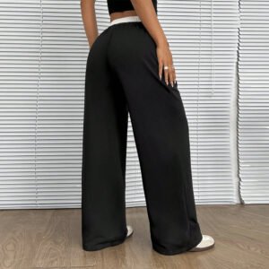 Straight Casual Pants Loose Elastic Waist Mop Trousers