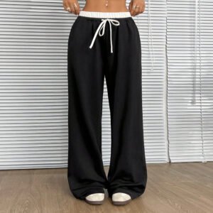 Straight Casual Pants Loose Elastic Waist Mop Trousers