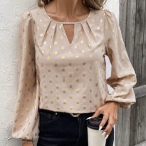 Women's Notch V-neck Long Sleeved Shirt Top