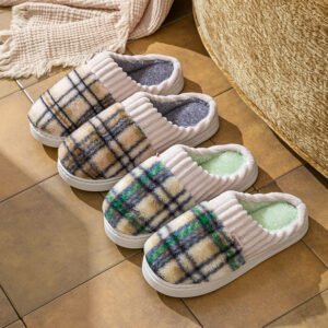 07da349b-a741-4c8d-9fba-1d7177dfba7f.jpg Plaid Plush Slippers Warm Soft Non-slip Bedroom Home Slipper For Couples Women Men House Shoes