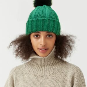 Winter Knitted Hats Fashion Stretchy Lined Skull Hats For Women Faux Fur Pom Pom Hat Keep Warming Beanie Hat