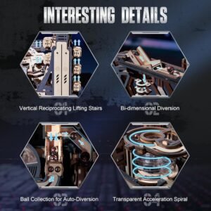 ROBOTIME Marble Run 3D Puzzle Wooden Model Kits For Adults To Build, Gifts Adults Electric Craft Boys, Marble Spaceport LGC01