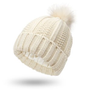 Winter Knitted Hats Fashion Stretchy Lined Skull Hats For Women Faux Fur Pom Pom Hat Keep Warming Beanie Hat