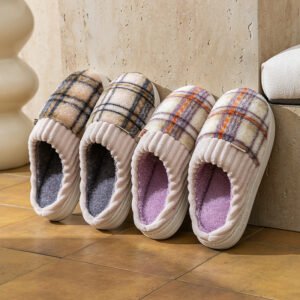 6c3a41b8-1920-4ca1-bc62-c53ef04c12f1.jpg Plaid Plush Slippers Warm Soft Non-slip Bedroom Home Slipper For Couples Women Men House Shoes
