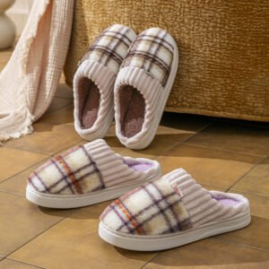 f817acb9-129c-42e7-a544-af594bb50ab7.jpg Plaid Plush Slippers Warm Soft Non-slip Bedroom Home Slipper For Couples Women Men House Shoes