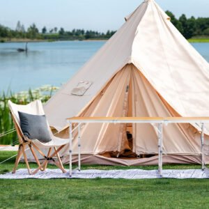 6ft Wood Grain Outdoor Folding Table Aluminum Alloy Rectangular 50kg Tri-fold Tabletop