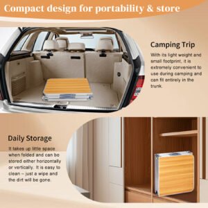 6ft Wood Grain Outdoor Folding Table Aluminum Alloy Rectangular 50kg Tri-fold Tabletop