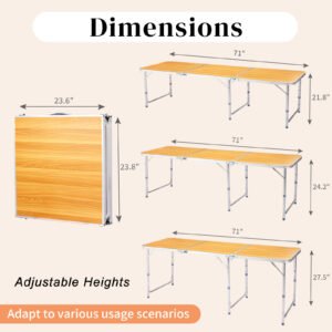 6ft Wood Grain Outdoor Folding Table Aluminum Alloy Rectangular 50kg Tri-fold Tabletop