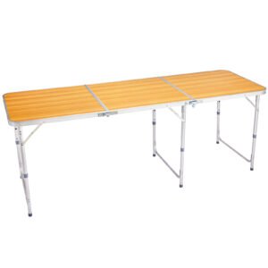 6ft Wood Grain Outdoor Folding Table Aluminum Alloy Rectangular 50kg Tri-fold Tabletop