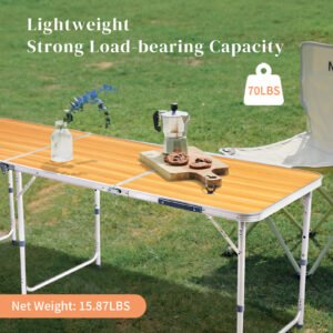 6ft Wood Grain Outdoor Folding Table Aluminum Alloy Rectangular 50kg Tri-fold Tabletop