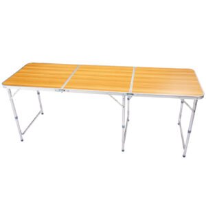 6ft Wood Grain Outdoor Folding Table Aluminum Alloy Rectangular 50kg Tri-fold Tabletop