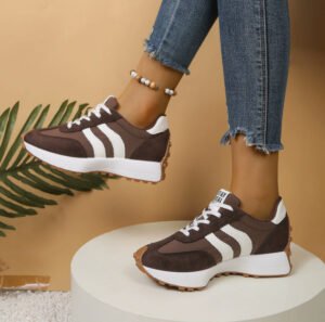 Stripe Lace-up Sneakers Women's Thick Bottom Casual Shoes Breathable Sports Shoes