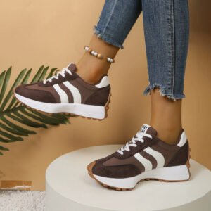 Stripe Lace-up Sneakers Women's Thick Bottom Casual Shoes Breathable Sports Shoes