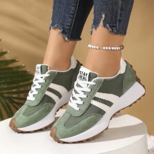 Stripe Lace-up Sneakers Women's Thick Bottom Casual Shoes Breathable Sports Shoes