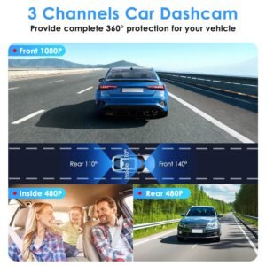 WiFi FHD 1080P 3 Channel Car Dash Cam Front Rear Inside With 32G MMC Card Motion Detection Loop Recording Infrared Night Vision Surveillance Car Camera With App Control