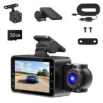 WiFi FHD 1080P 3 Channel Car Dash Cam Front Rear Inside With 32G MMC Card Motion Detection Loop Recording Infrared Night Vision Surveillance Car Camera With App Control
