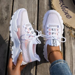 1d84756d-e77a-4572-9476-7c30dd2faed3.jpg Flyknit Mesh Shoes Women's Breathable Lace-up Sneakers Walking Running Casual Shoes