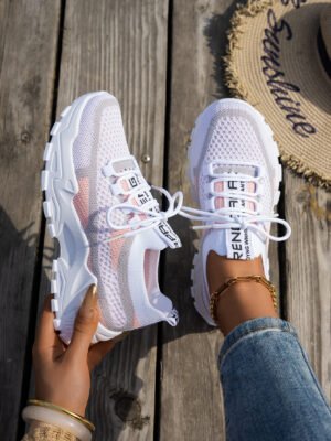1d84756d-e77a-4572-9476-7c30dd2faed3.jpg Flyknit Mesh Shoes Women's Breathable Lace-up Sneakers Walking Running Casual Shoes
