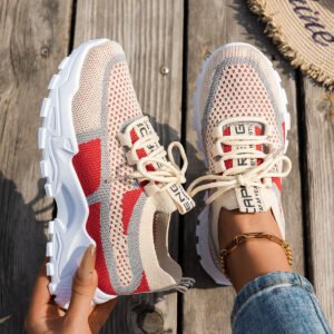 77bc20fe-e5e7-48f6-ab27-acf659e5bcb9.jpg Flyknit Mesh Shoes Women's Breathable Lace-up Sneakers Walking Running Casual Shoes