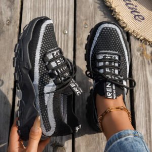 b76f6795-aab0-43e2-93b3-f6314941df3c.jpg Flyknit Mesh Shoes Women's Breathable Lace-up Sneakers Walking Running Casual Shoes