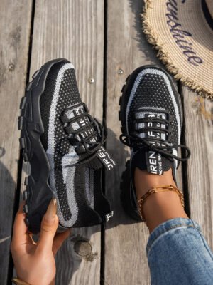 b76f6795-aab0-43e2-93b3-f6314941df3c.jpg Flyknit Mesh Shoes Women's Breathable Lace-up Sneakers Walking Running Casual Shoes