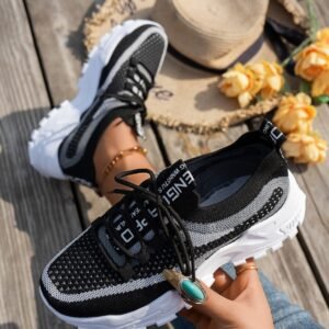 b8ad0f87-d662-4108-89a8-0b83365d2963.jpg Flyknit Mesh Shoes Women's Breathable Lace-up Sneakers Walking Running Casual Shoes