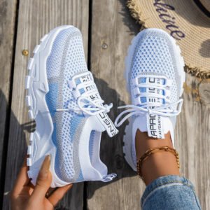 c5156533-1044-4ebf-80d3-b06dc0176e31.jpg Flyknit Mesh Shoes Women's Breathable Lace-up Sneakers Walking Running Casual Shoes